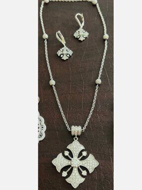 Vintage Joseph Esposito Necklace with Maltese Cross Drop Pendant & Earrings